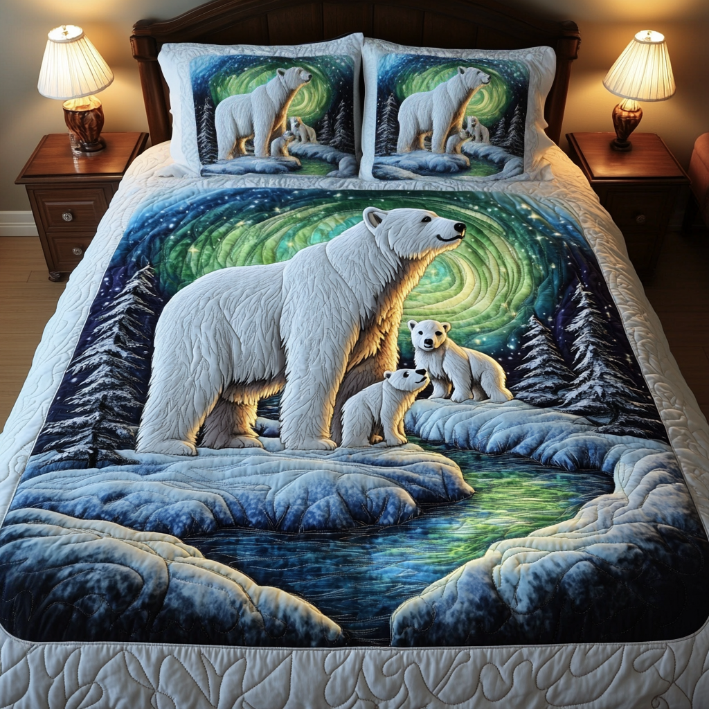 Aurora Bears Quilted Bedding Set Holiday Duvet Cover Set Cute Bear Gift Ideas