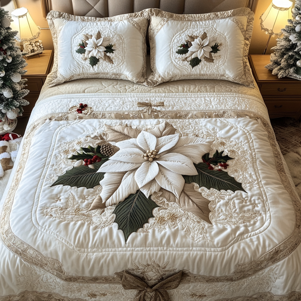 Aurora Bloom Quilted Bedding Set Xmas Holiday Duvet Cover Set Xmas Gifts For Family