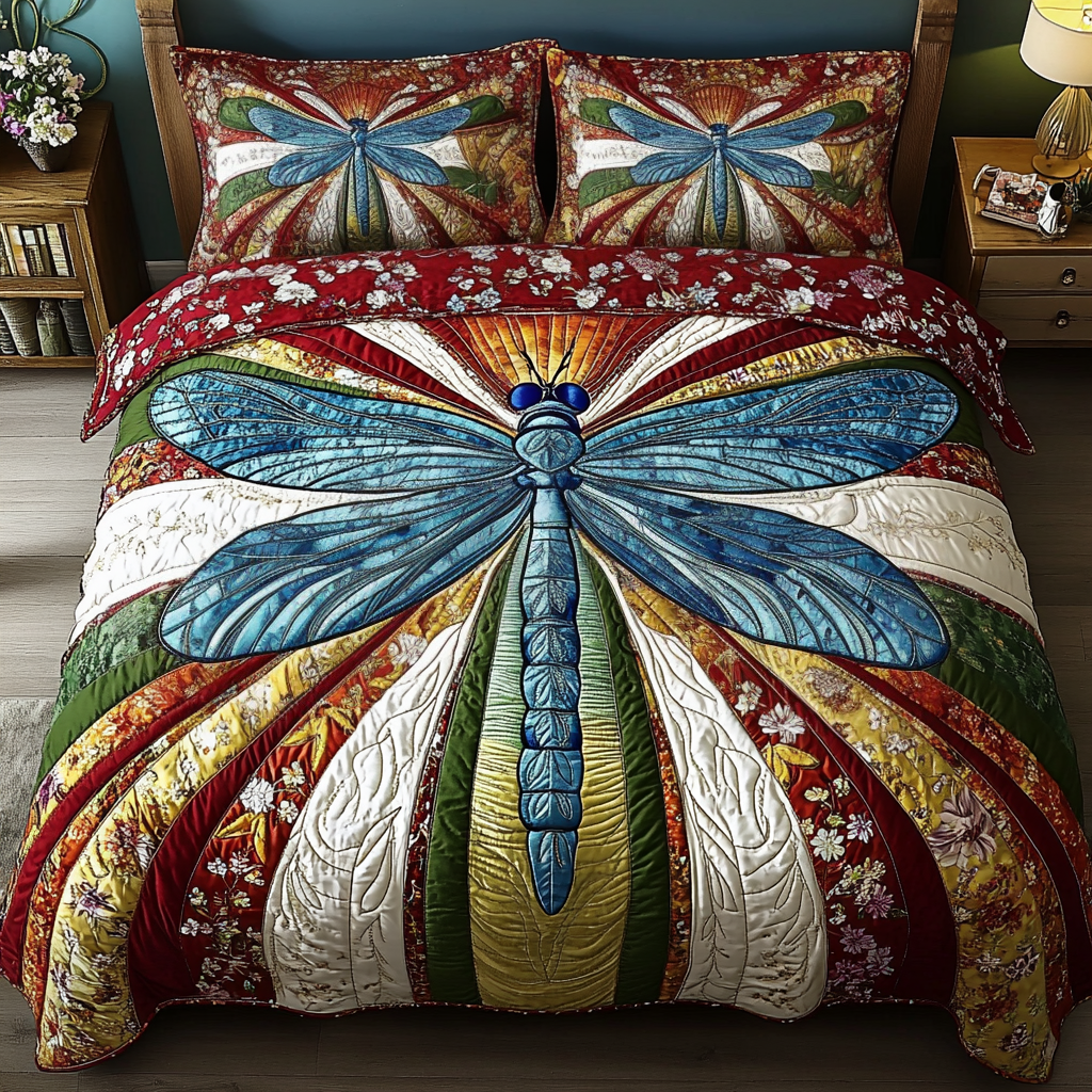 Aurora Flyer Quilted Bedding Set Best Bedspread Set Dragonfly Lover Gifts For Women