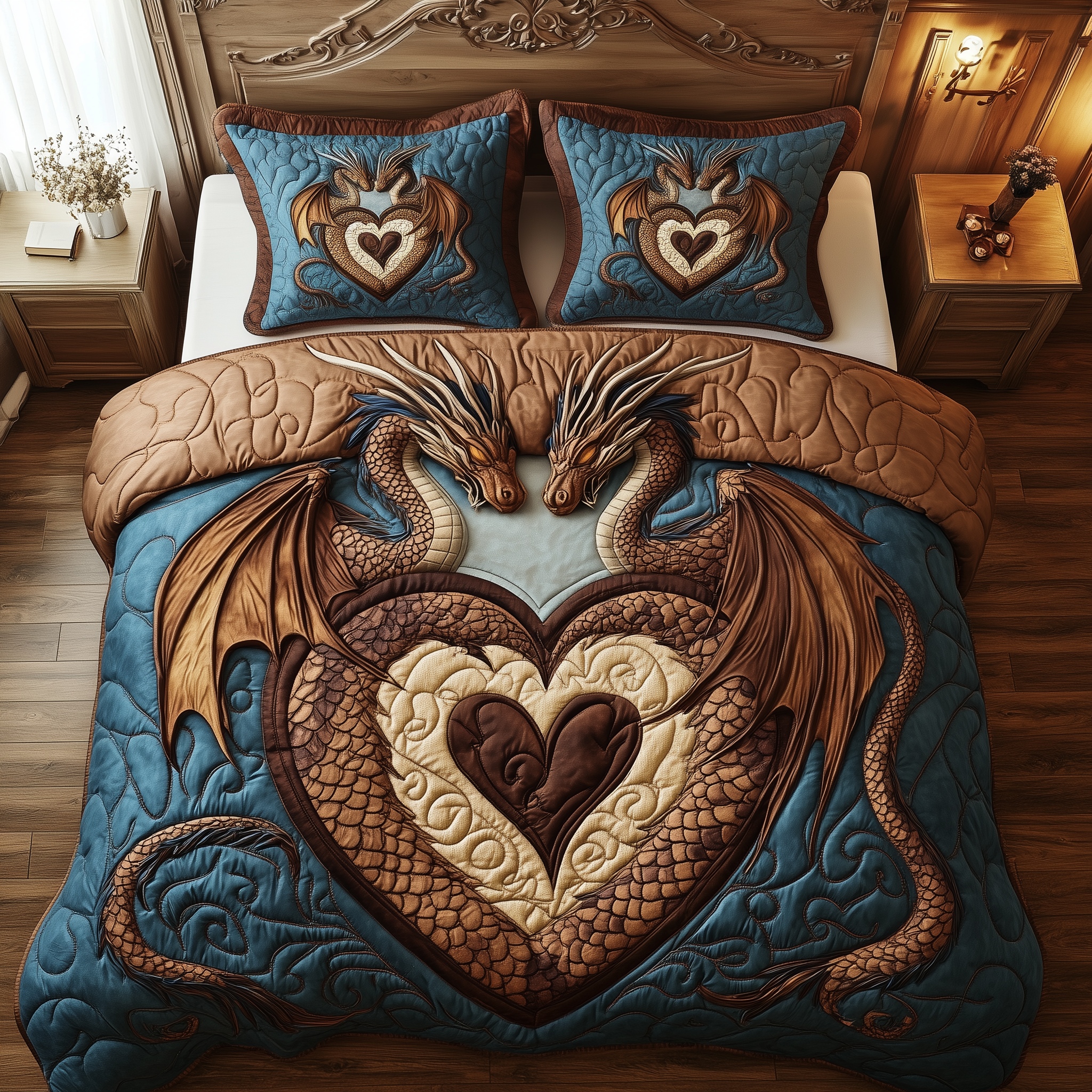 Aurora of Dragons Quilted Bedding Set Bedding Decor Unique Dragon Gifts