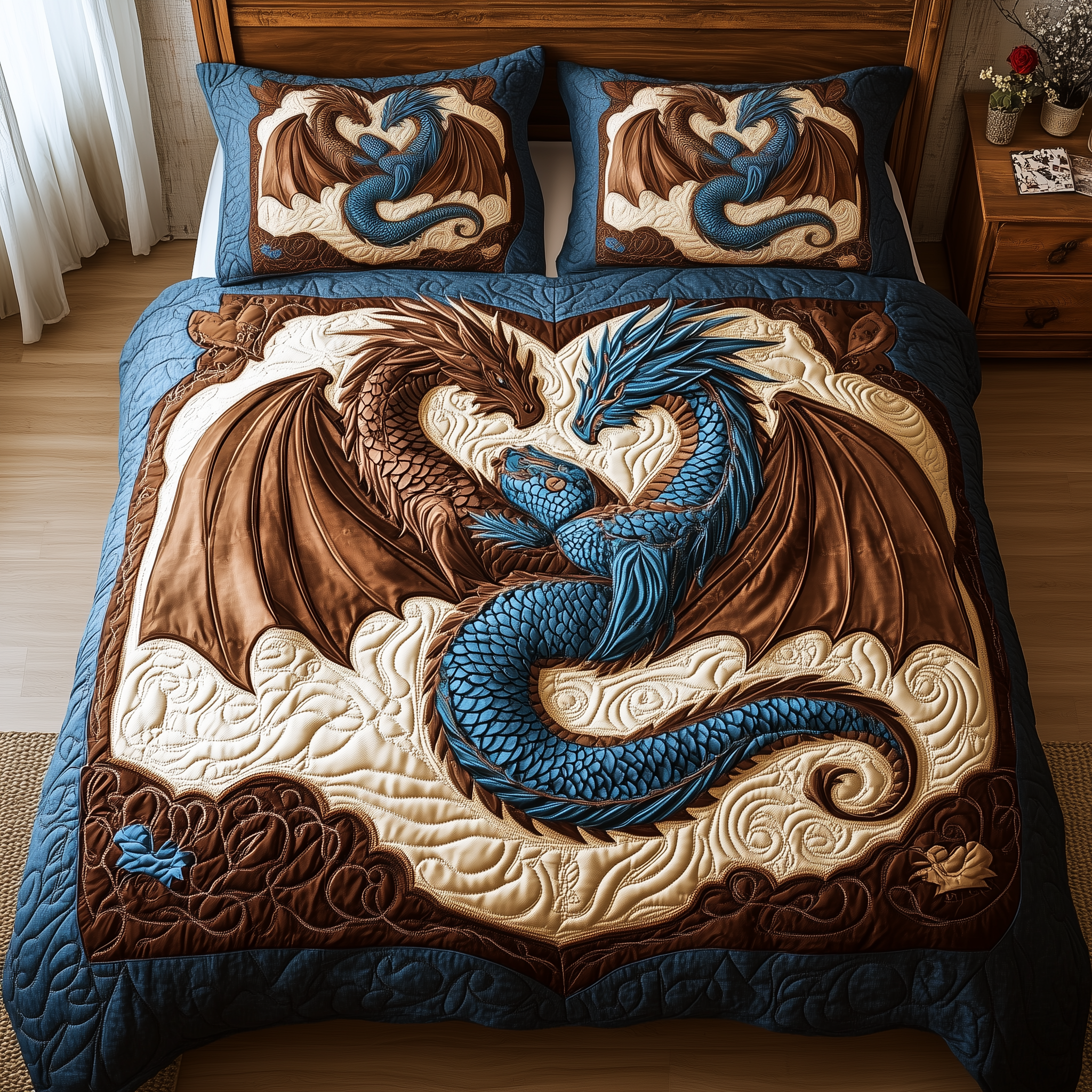 Aurora of Dragons Quilted Bedding Set Cool Bedroom Ideas Dragon Gifts For Him