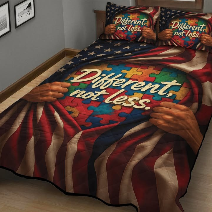 Autism Awareness Different Not Less Quilted Bedding Set American Flag Duvet Cover Gifts