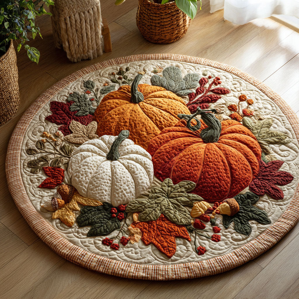 Autumn Abundance Quilted Round Mat Large Round Carpet Rugs Cute Fall Gifts For Girlfriend