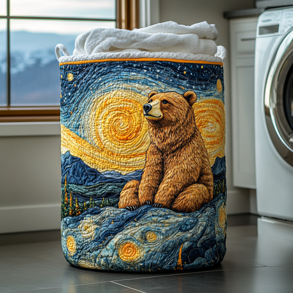 Autumn Bear Quilted Laundry Basket Room Decor Presents For Bear Lovers