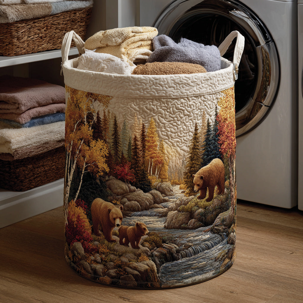 Autumn Bear River Quilted Laundry Basket Laundry Hamper Unique Bear Gifts