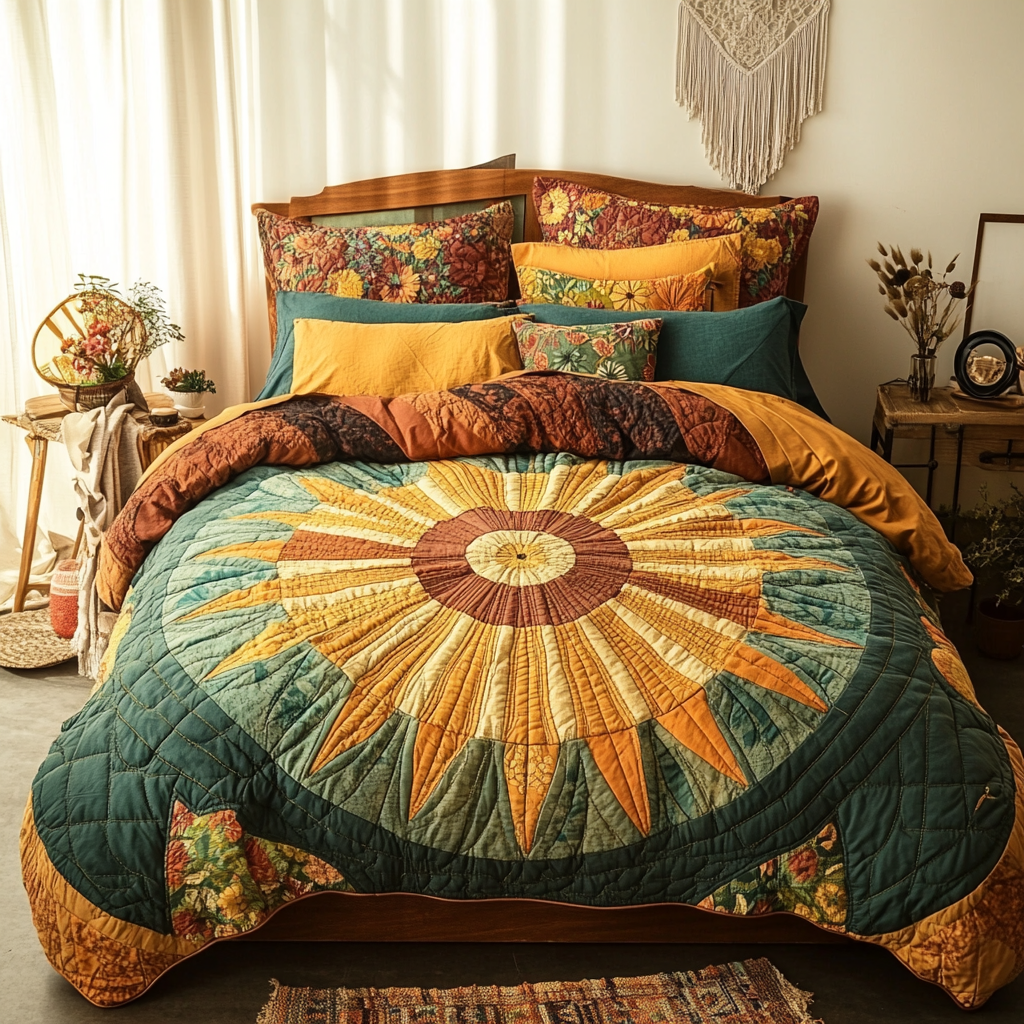 Autumn Bliss Quilted Bedding Set Cozy Bedroom Decor Mothers Day Gift For New Mother