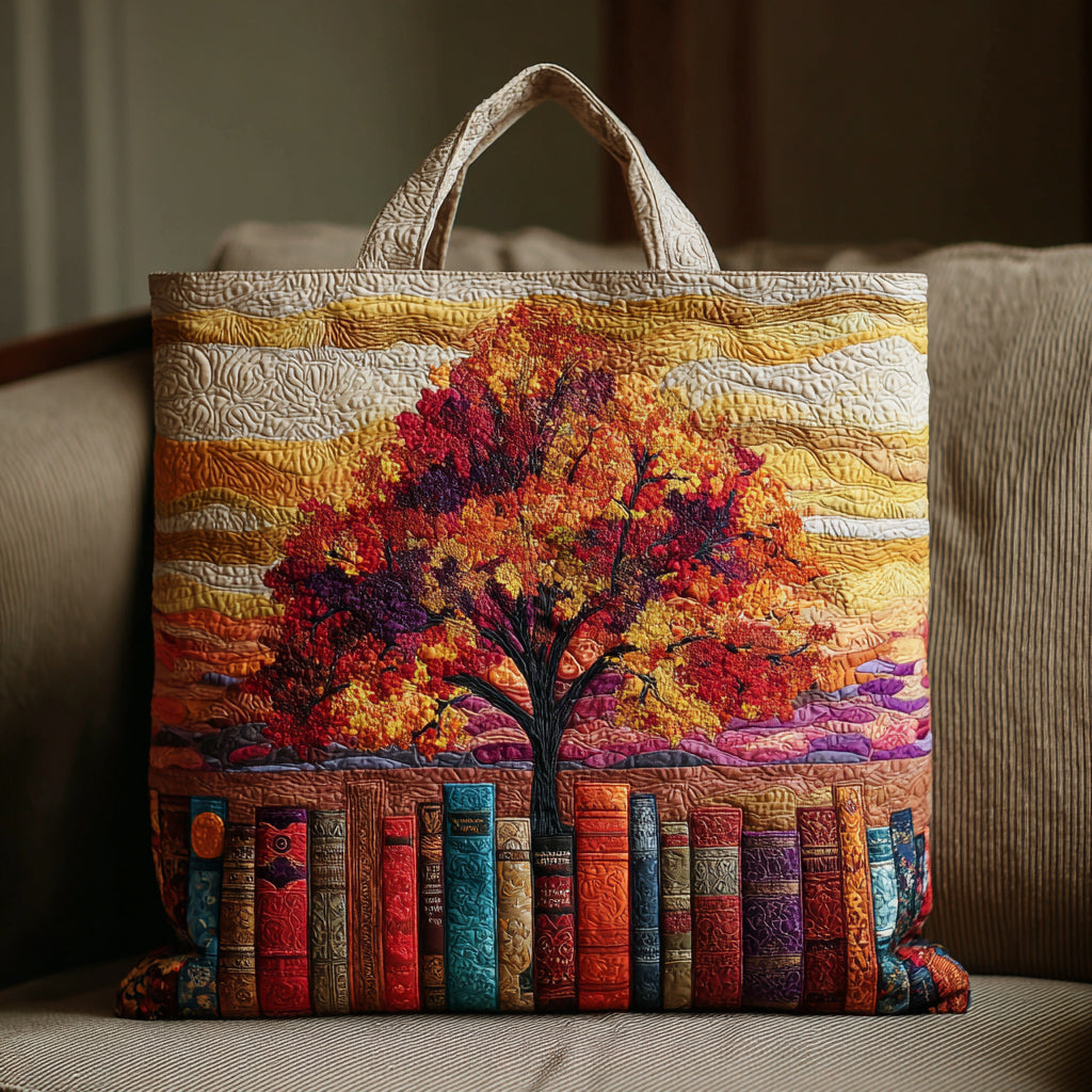 Autumn Book Tree Quilted Tote Bag Shoulder Bags For Women Book Lovers Gifts For Mom