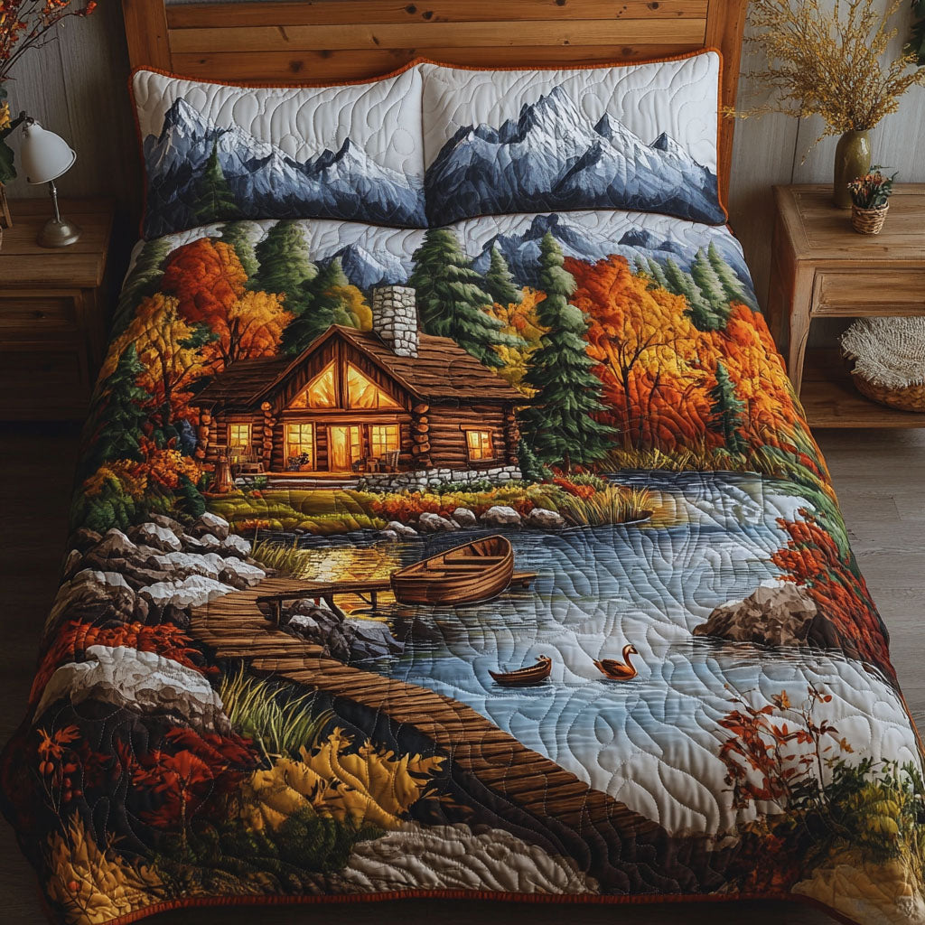 Autumn Cabin Lake Quilted Bedding Set Unusual Bed Sheets Good Gifts For Grandma