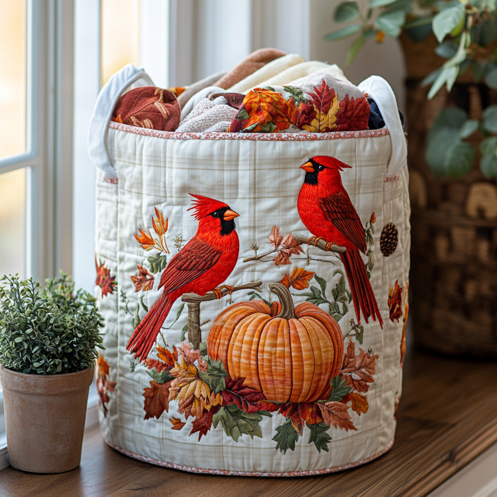Autumn Cardinal Glow Quilted Laundry Basket Best Laundry Hamper Unique Cardinal Bird Gifts