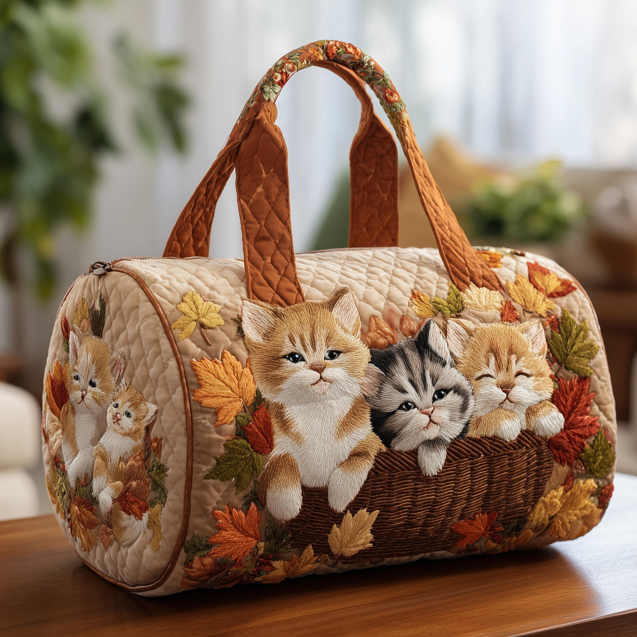 Autumn Cat Quilted Duffle Bag Best Duffle Bags Cat Gifts For Cat Lovers