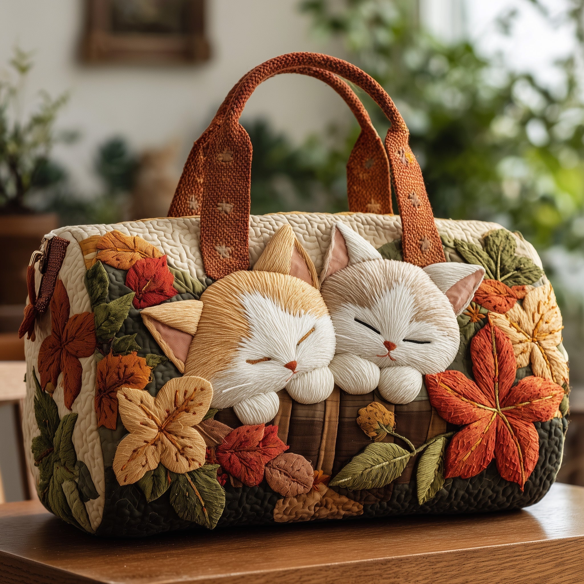 Autumn Cat Quilted Duffle Bag Weekender Duffel Bag For Women Cat Presents For Cat Lovers