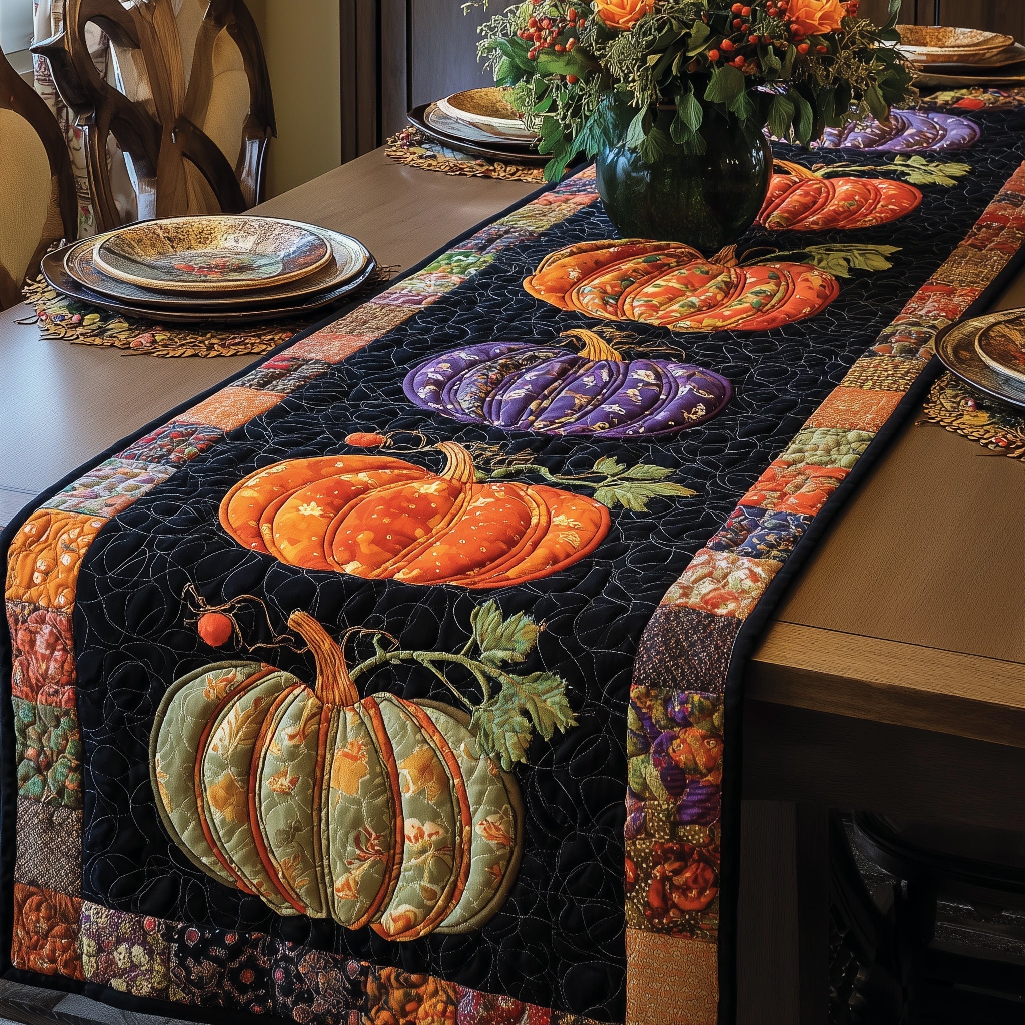 Autumn Charm Quilted Table Runner Dining Room Table Decor Fall Gift Items
