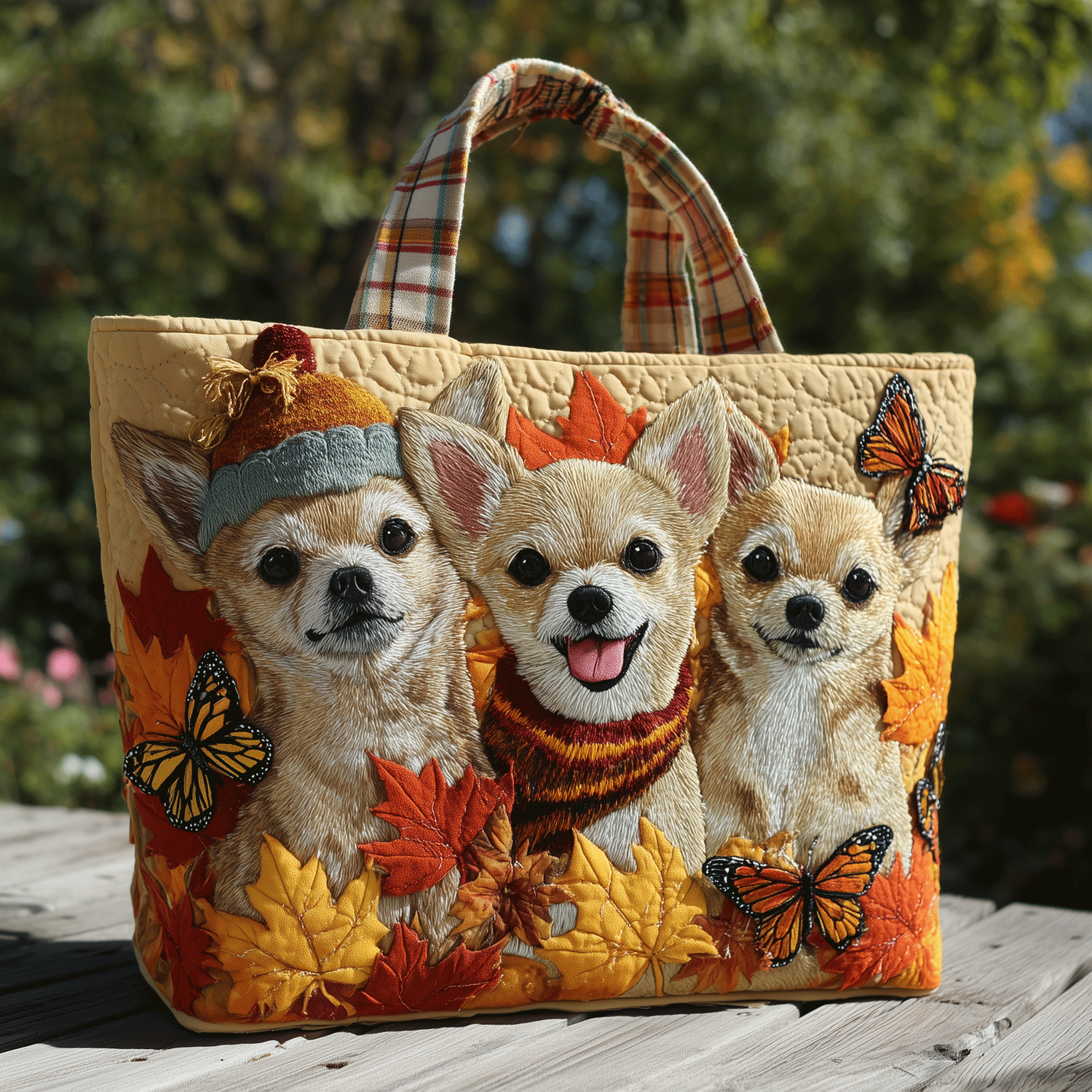 Autumn Chihuahua Quilted Tote Bag Best Everyday Tote Mummy Daughter Gifts