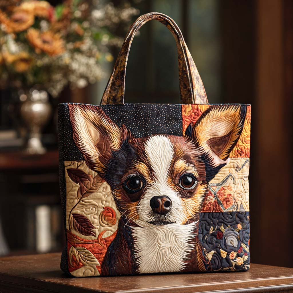 Autumn Chihuahua Quilted Tote Bag Cool Tote Bags For Women Xmas Gifts For Wife