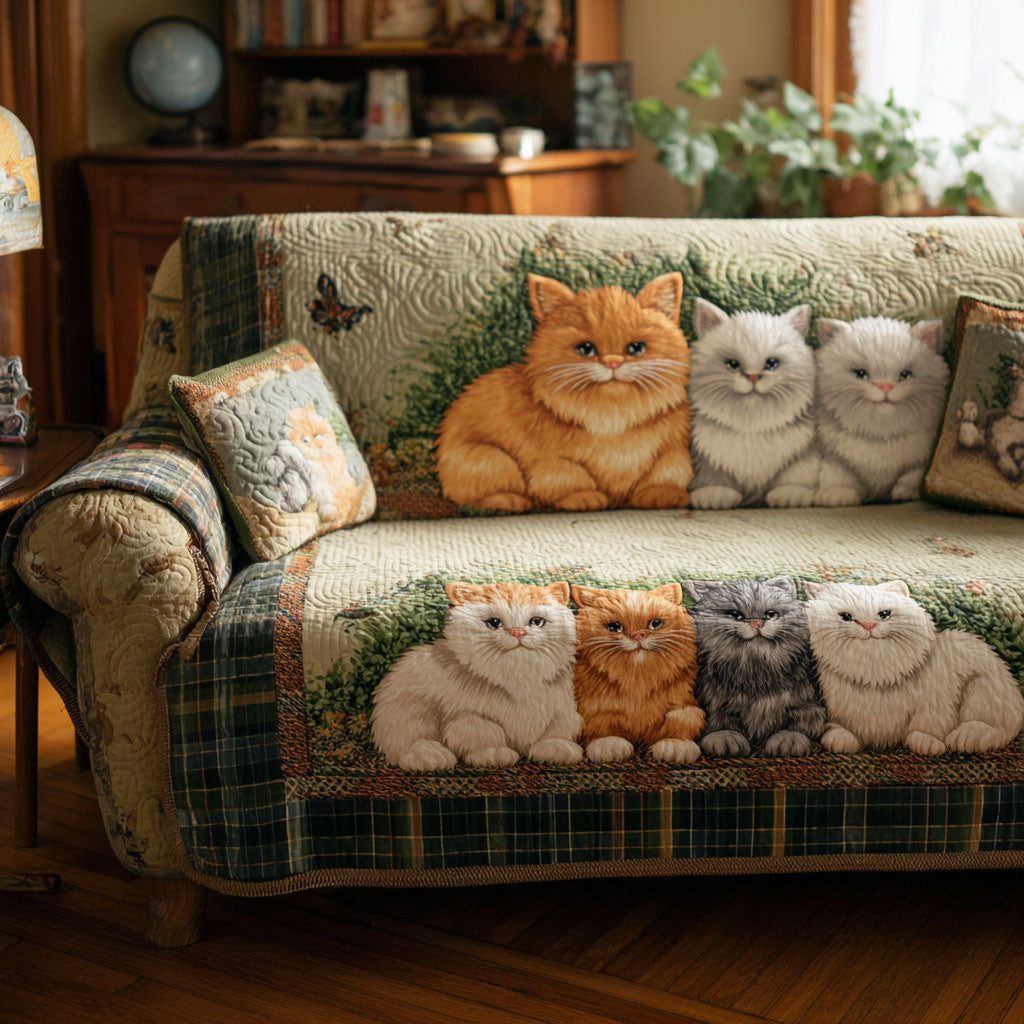Autumn Companions Quilted Sofa Cover Couch Cushion Covers Unique Cat Gifts For Cat Lovers