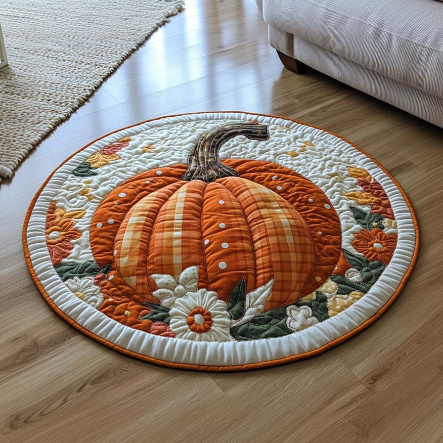 Autumn Crown Quilted Round Mat Round Holiday Rugs Fall Gift Items