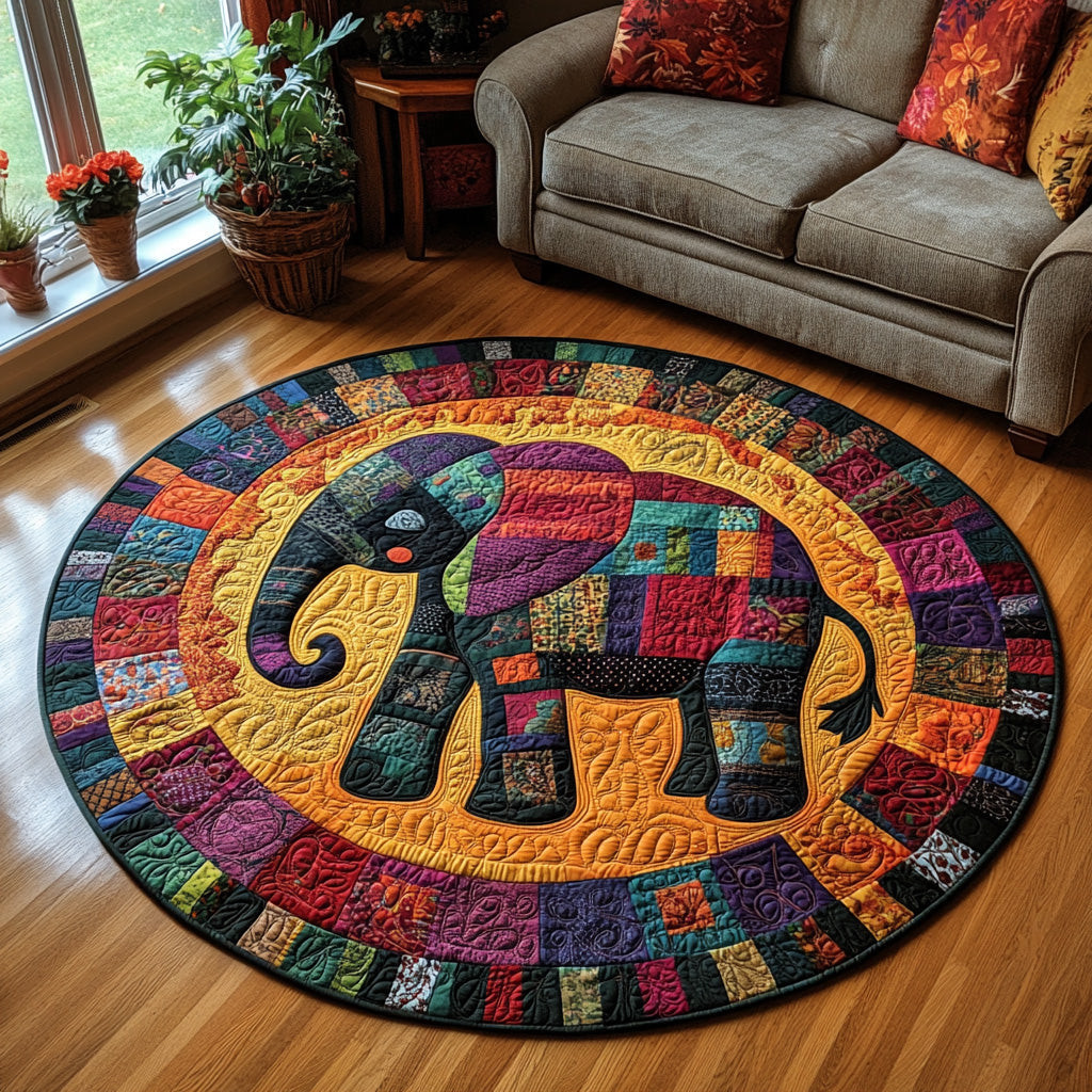 Autumn Elephant Quilted Round Mat Round Carpet Mats Gift For Elephant Lovers