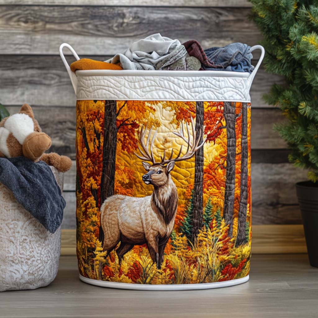 Autumn Elk Trail Quilted Laundry Basket Modern Clothes Hamper Special Father'S Day Gifts From Daughter