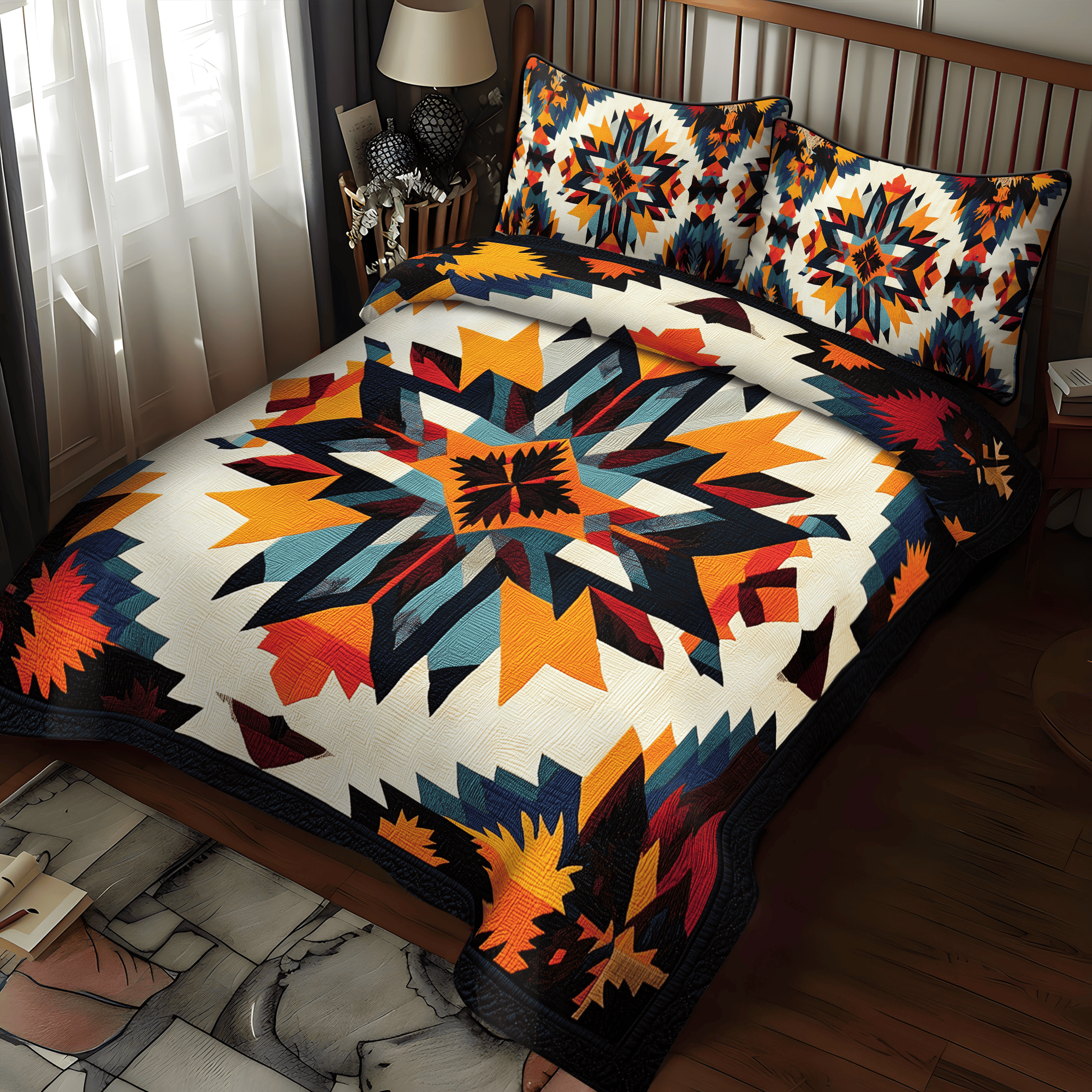 Autumn Fire Quilted Bedding Set Bedroom Decor Ideas Native American Gift Items