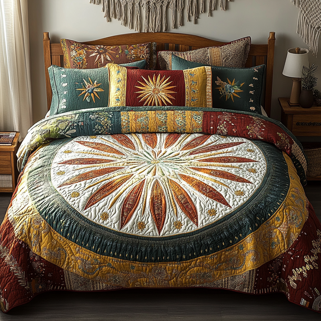 Autumn Glow Quilted Bedding Set Best King Bed Sheets Bonus Dad Gifts