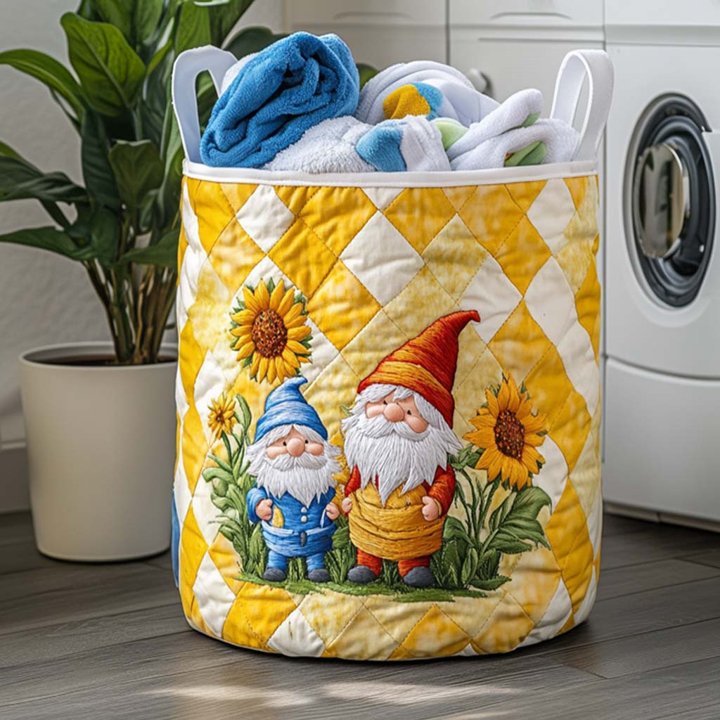 Autumn Gnome Charm Quilted Laundry Basket Modern Clothes Hamper Mothers Day Presents