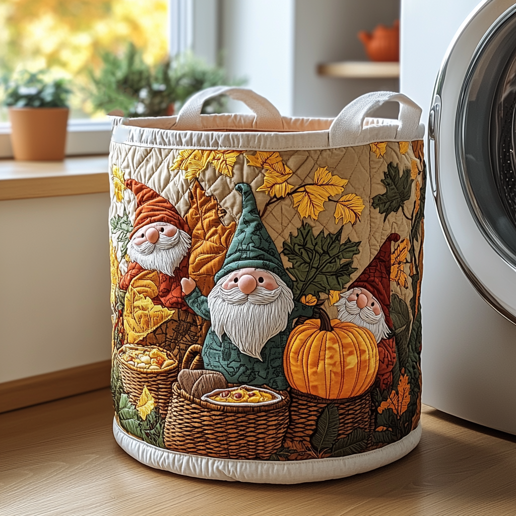 Autumn Gnome Quilted Laundry Basket Folding Laundry Hamper Autumn Gifts For Friends