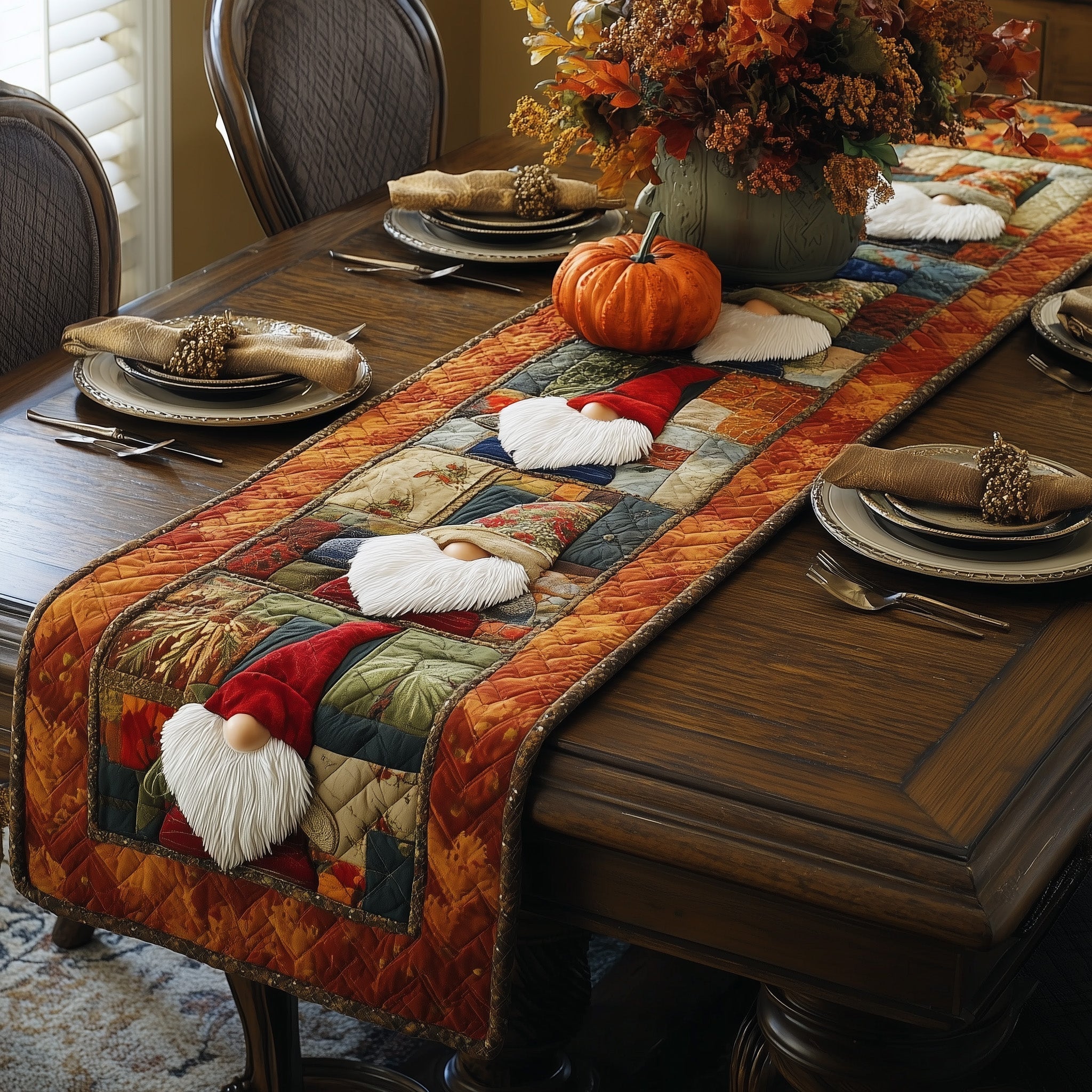 Autumn Gnome Quilted Table Runner Dining Room Table Decor Ideas Fall Autumn Gifts For Her