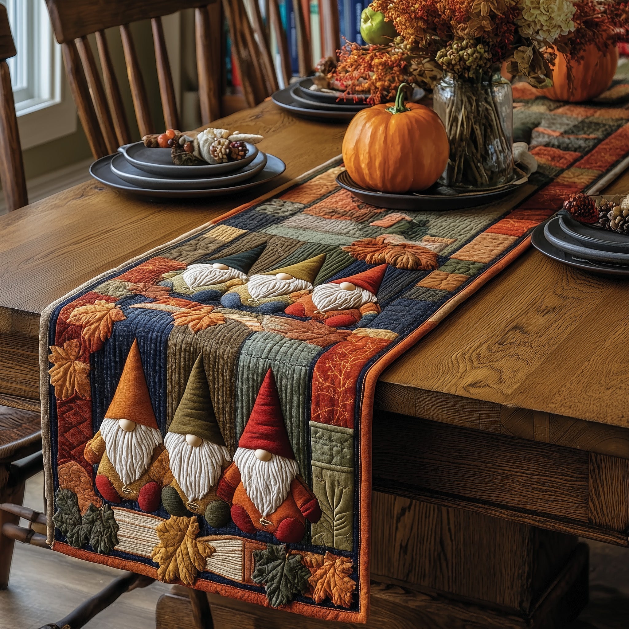 Autumn Gnome Quilted Table Runner Dining Table Runner Fall Autumn Gifts For Him