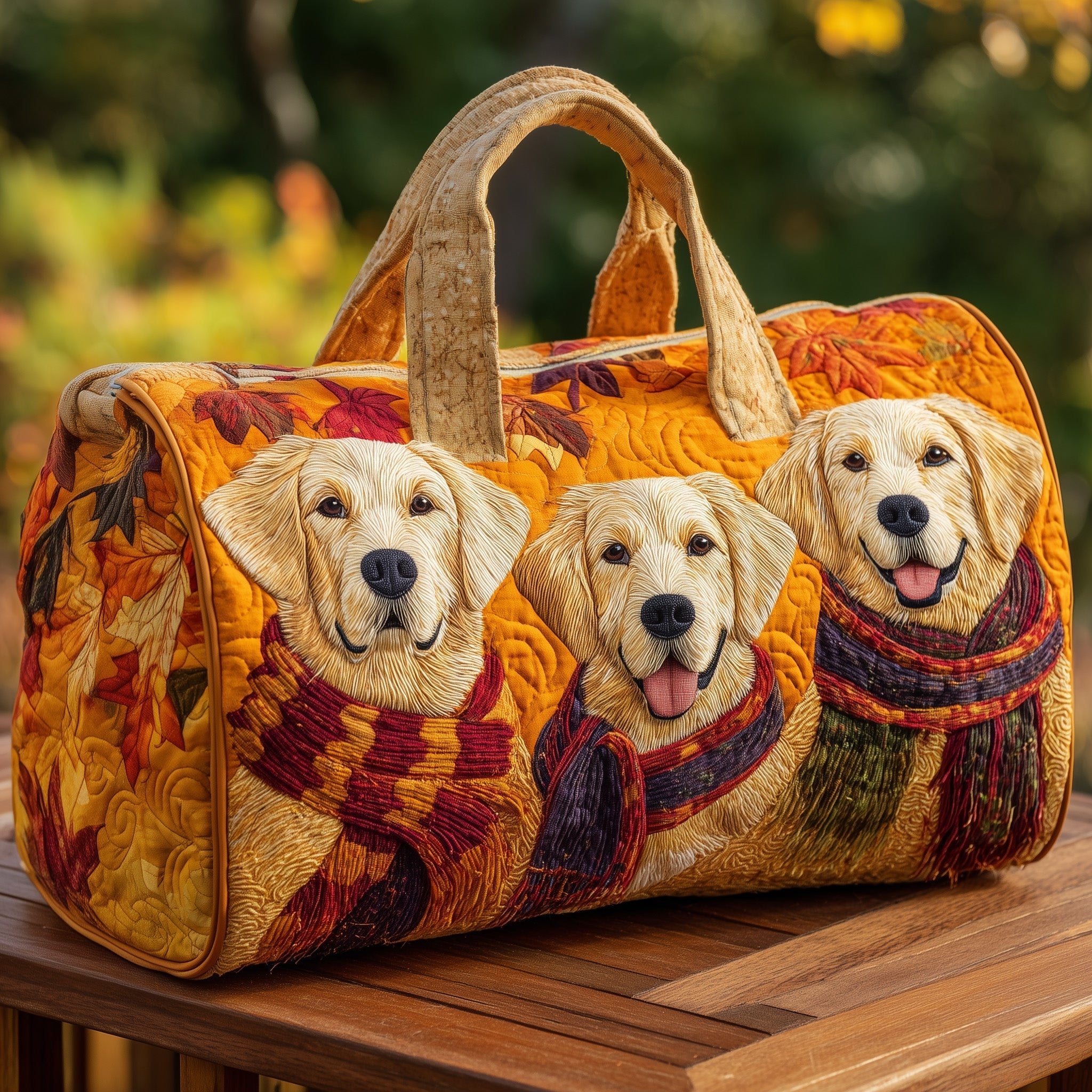 Autumn Golden Pups Quilted Duffle Bag Women's Workout Duffel Bags Golden Retriever Items Gifts