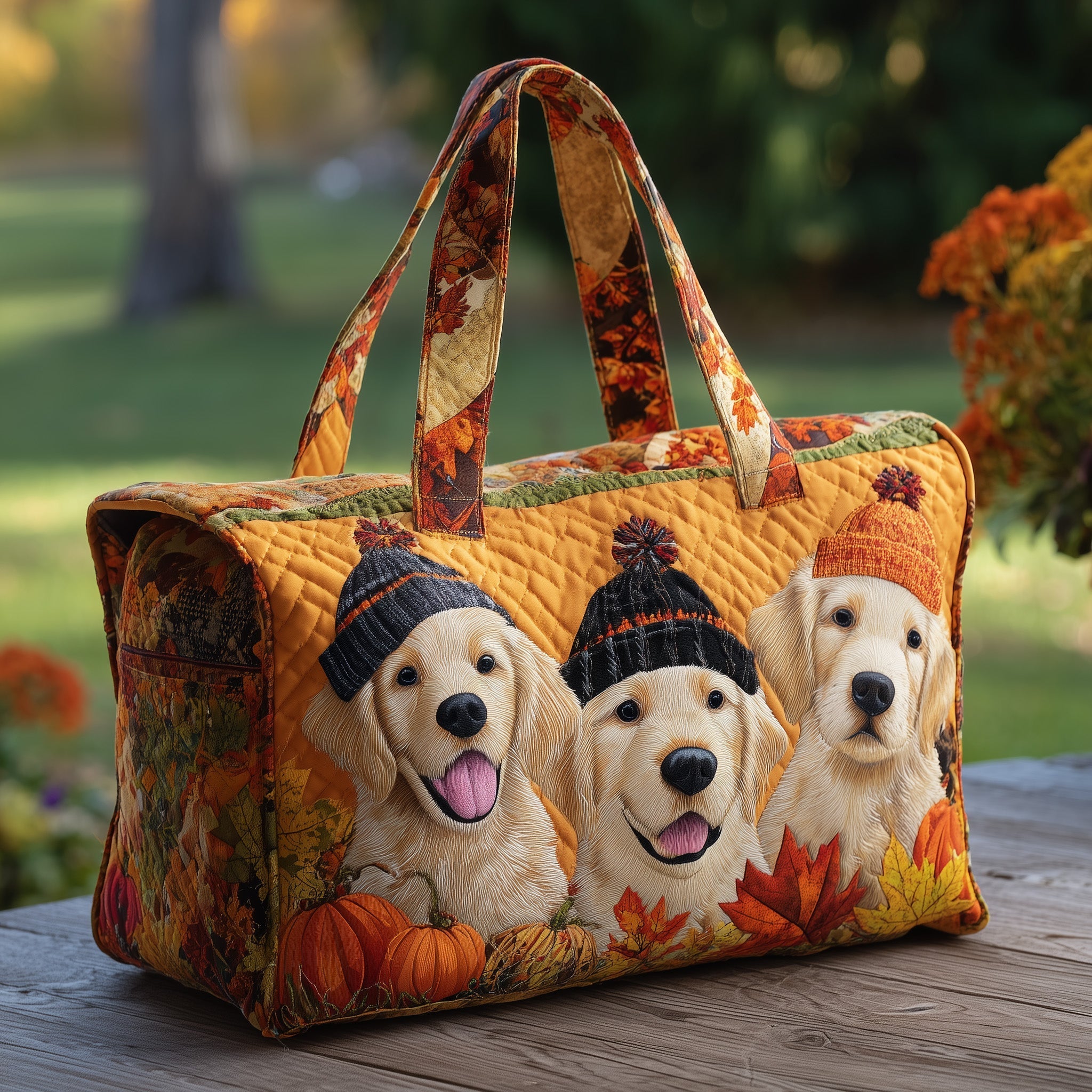 Autumn Golden Retriever Quilted Duffle Bag Best Women's Duffel Bag Sentimental Gifts For Mom