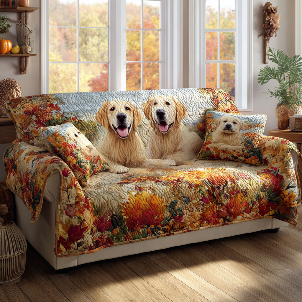 Autumn Golden Retriever Quilted Sofa Cover Couch Seat Covers Gifts For Golden Retriever