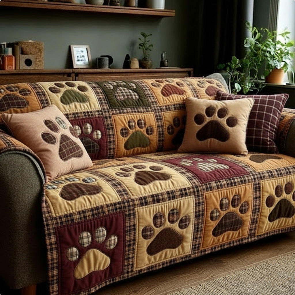 Autumn Harvest Love Paw Quilted Sofa Cover Living Room Decor Ideas Animal Lovers Presents