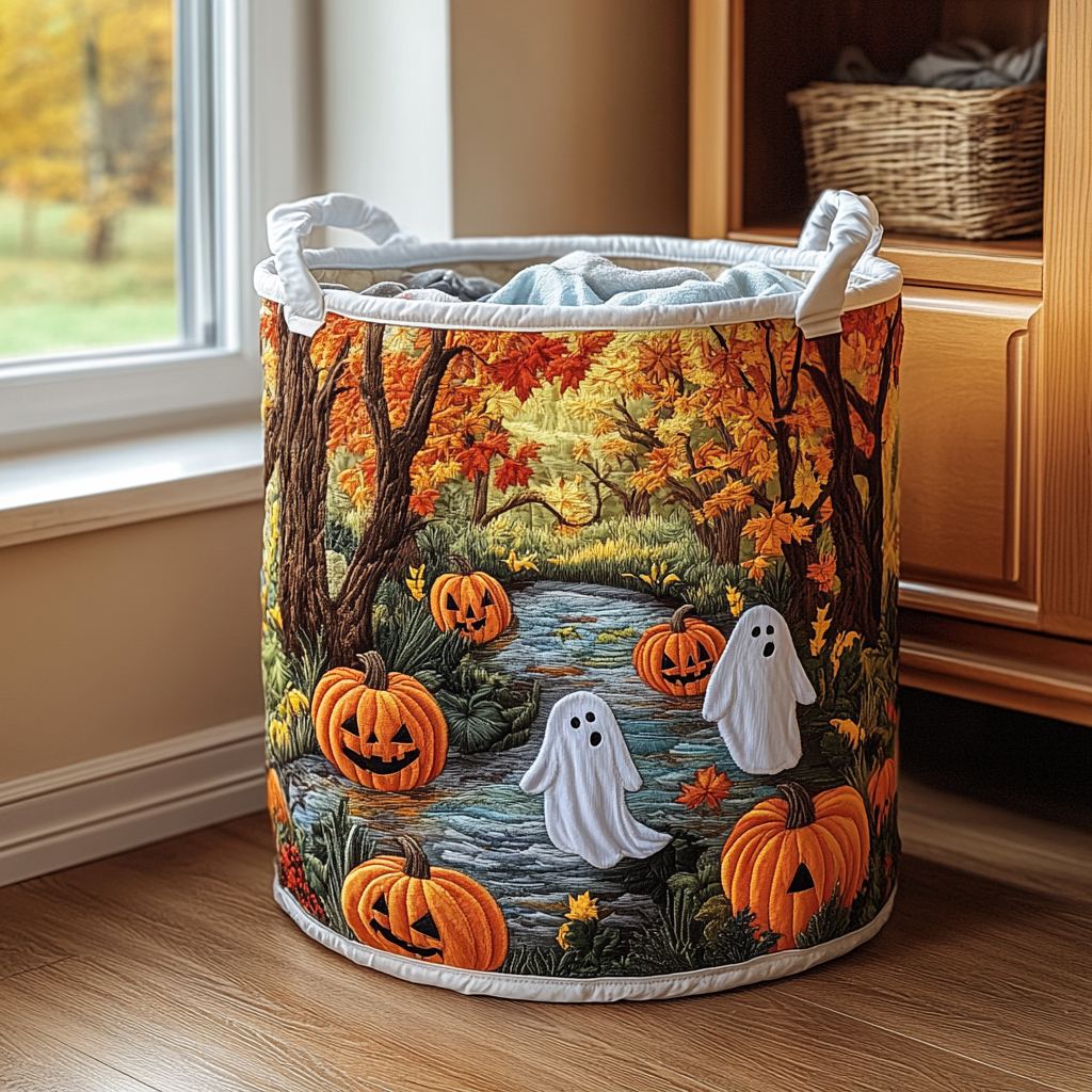 Autumn Haunt Quilted Laundry Basket Best Clothes Hamper Spooky Gifts For Her