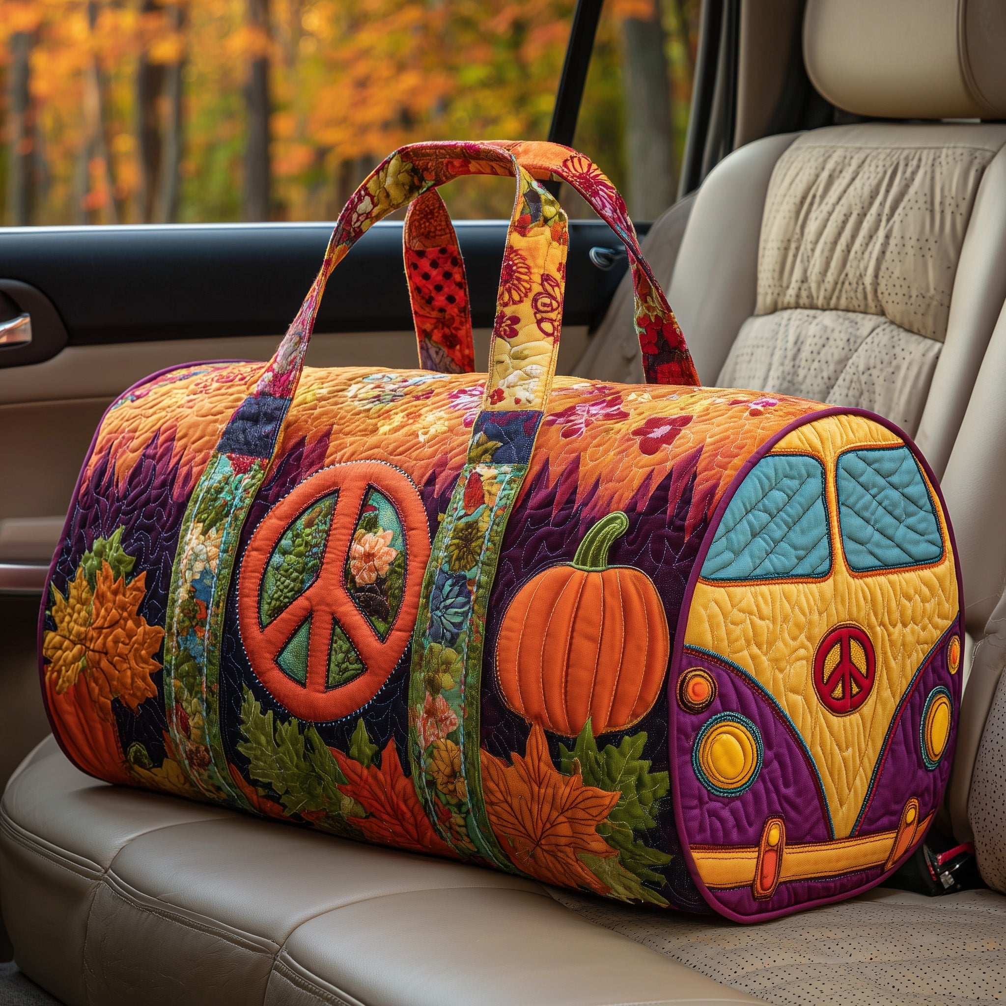 Autumn Hippe Van Quilted Duffle Bag Best Weekend Duffle Bag Womens Cute Mothers Day Gifts