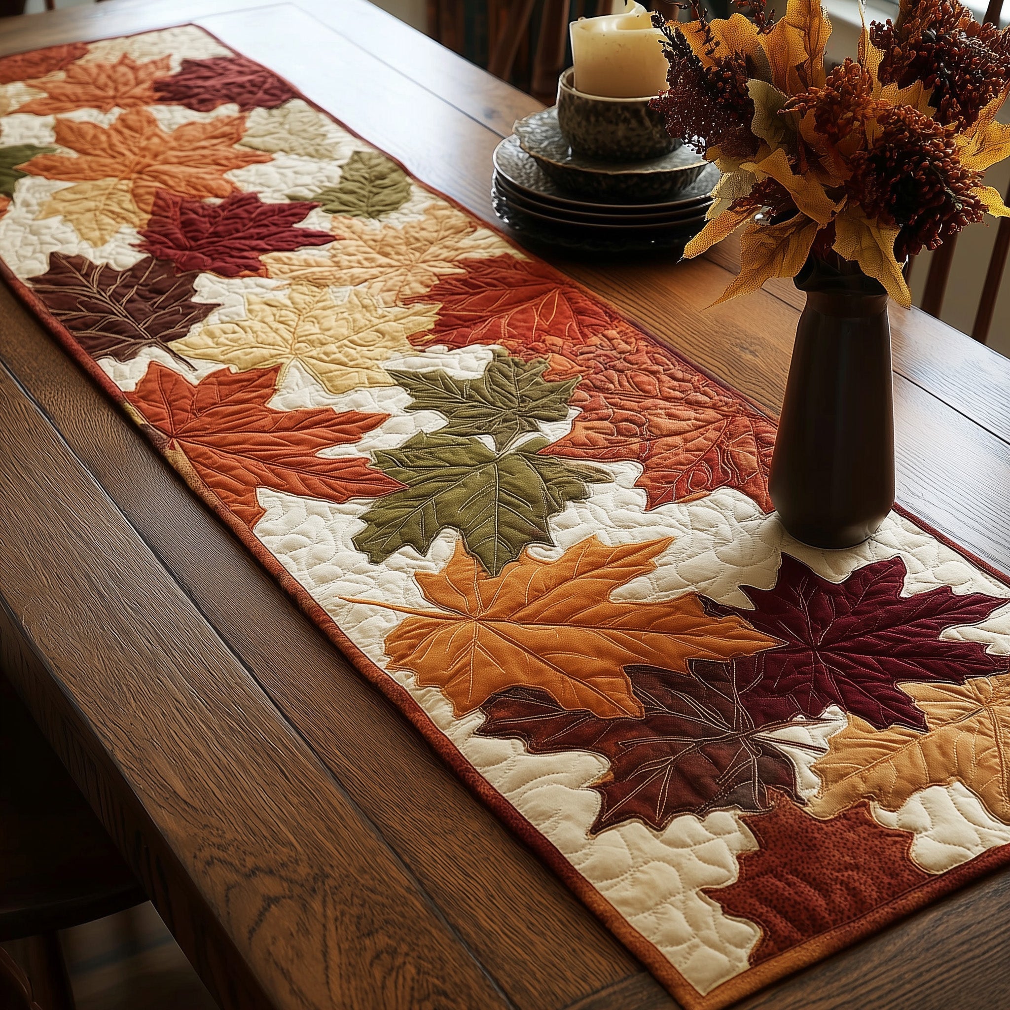 Autumn Leaf Quilted Table Runner Halloween Dining Table Runner Cool Fall Gifts