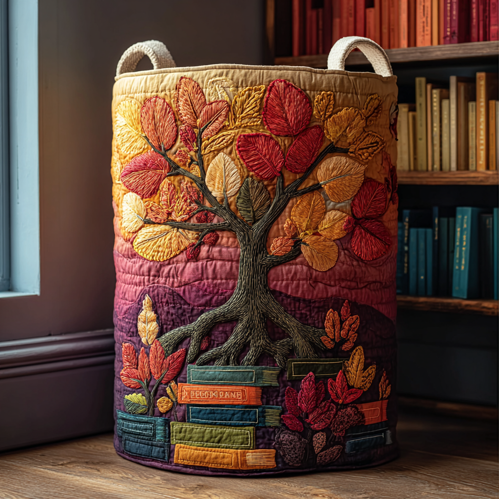 Autumn Leaves Quilted Laundry Basket Foldable Storage Bin Book Lovers Gifts For Boyfriend