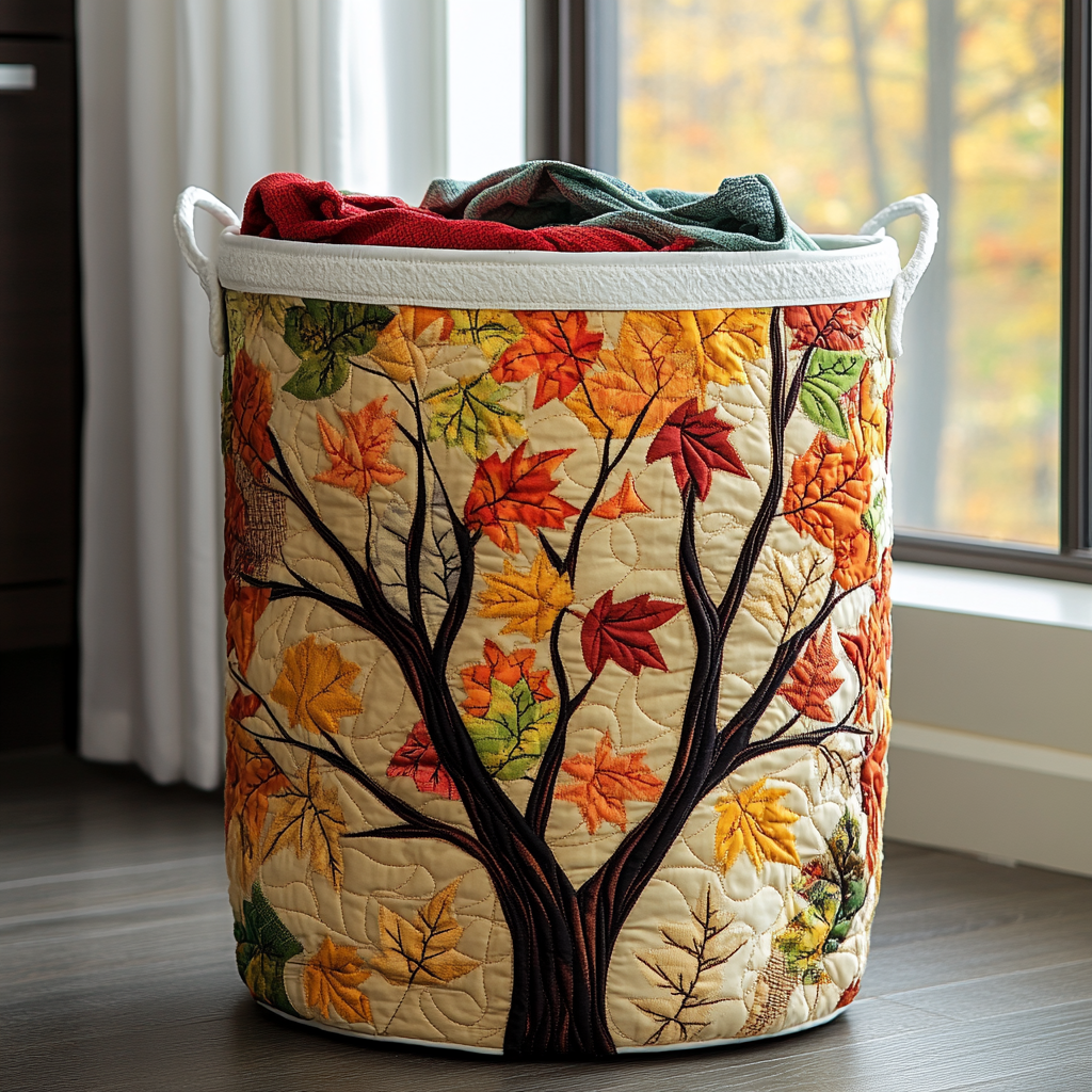 Autumn Leaves Quilted Laundry Basket Unique Laundry Hamper Good Fall Gifts