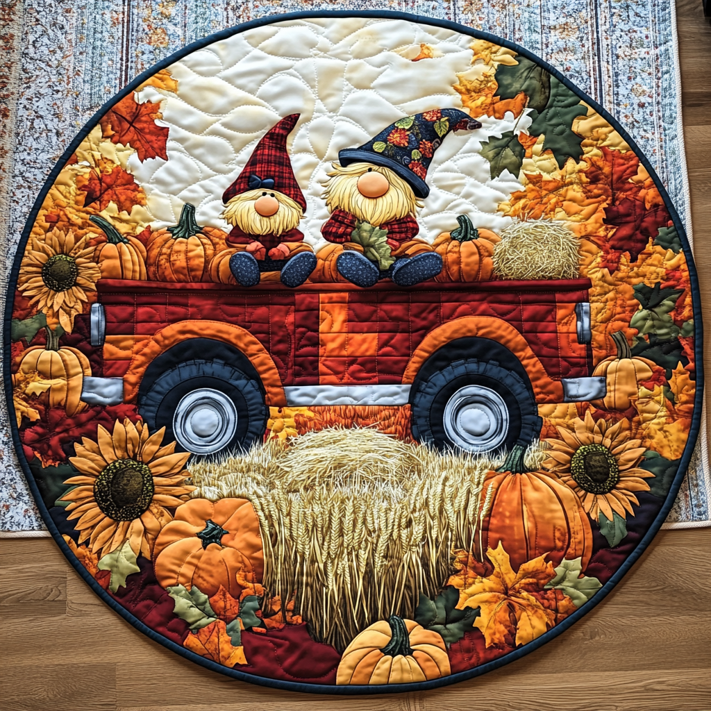 Autumn Magic Quilted Round Mat Round Indoor Area Rugs Unique Fall Gifts