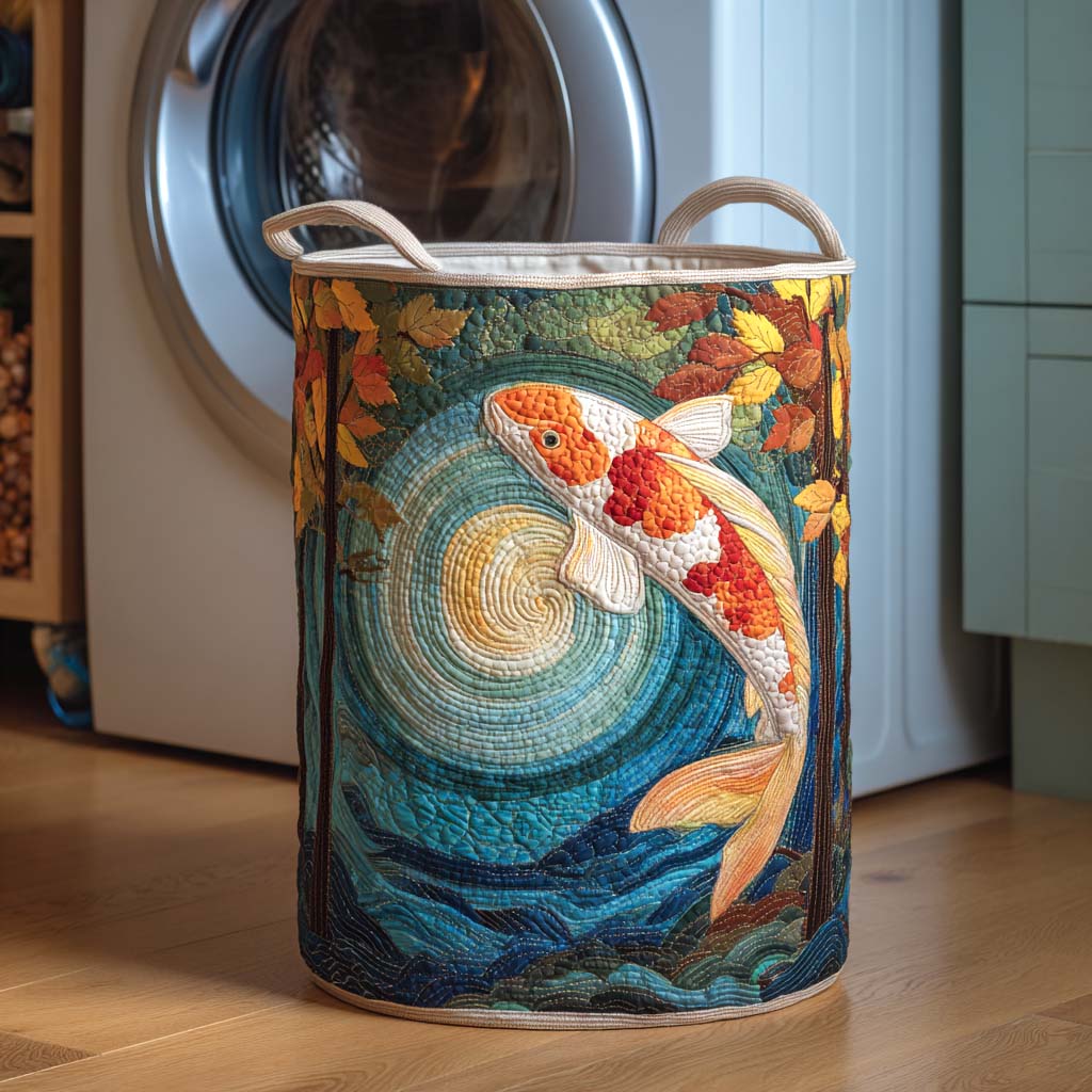 Autumn Moon Koi Quilted Laundry Basket Laundry Room Decor Best Father's Day Gifts For Grandpa