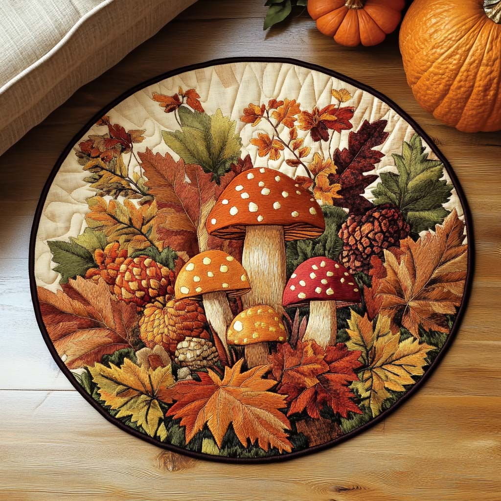 Autumn Mushrooms Quilted Round Mat Large Round Rugs Autumn Gift Ideas