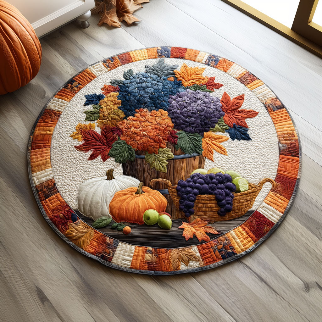 Autumn Orchard Bounty Quilted Round Mat Large Round Carpet Gift Ideas For Fall