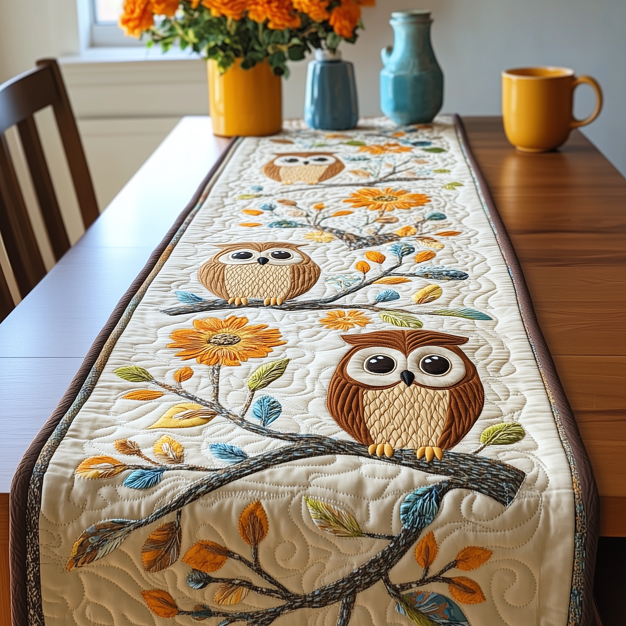 Autumn Owl Symphony Quilted Table Runner Dining Room Centerpieces Owl Present Ideas