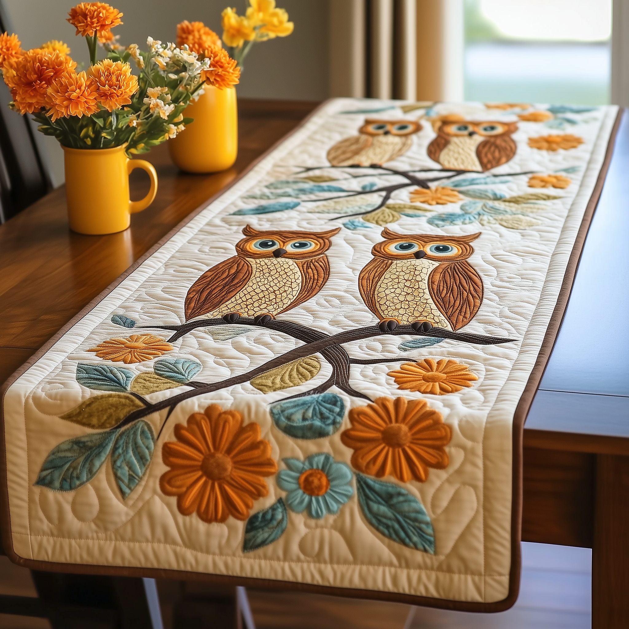 Autumn Owl Symphony Quilted Table Runner Dining Room Table Decor Ideas Gifts For Owl Lovers