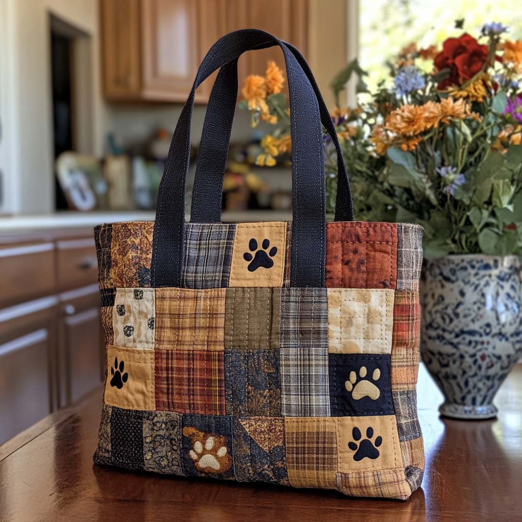 Autumn Paw Patch Quilted Tote Bag Best Mom Tote Bag Cat Lady Gift Ideas