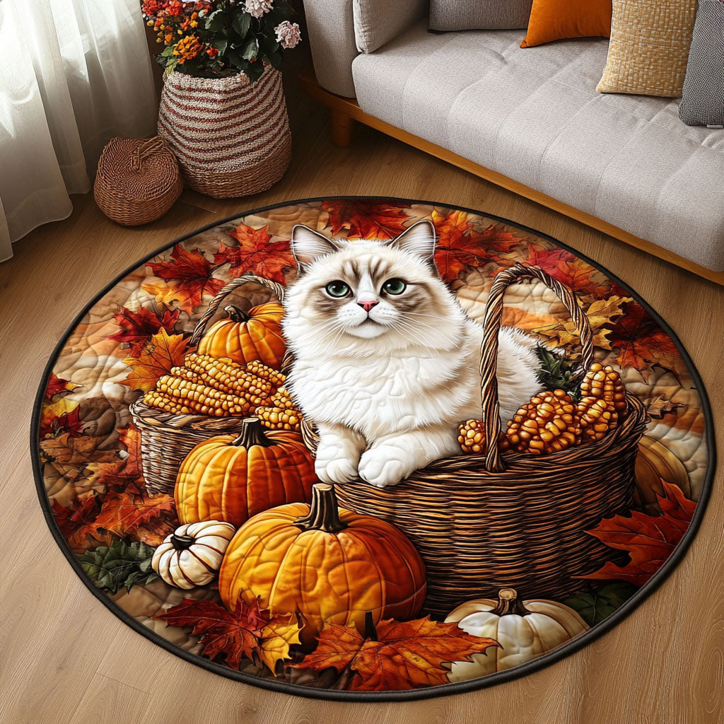 Autumn Paws Paradise Quilted Round Mat Large Round Area Rugs Cozy Fall Gift Ideas