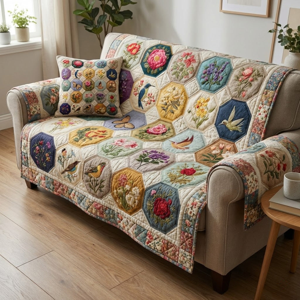 Autumn Petals Quilted Sofa Cover Slipcover Couch Covers Sunflower Gifts For Grandma