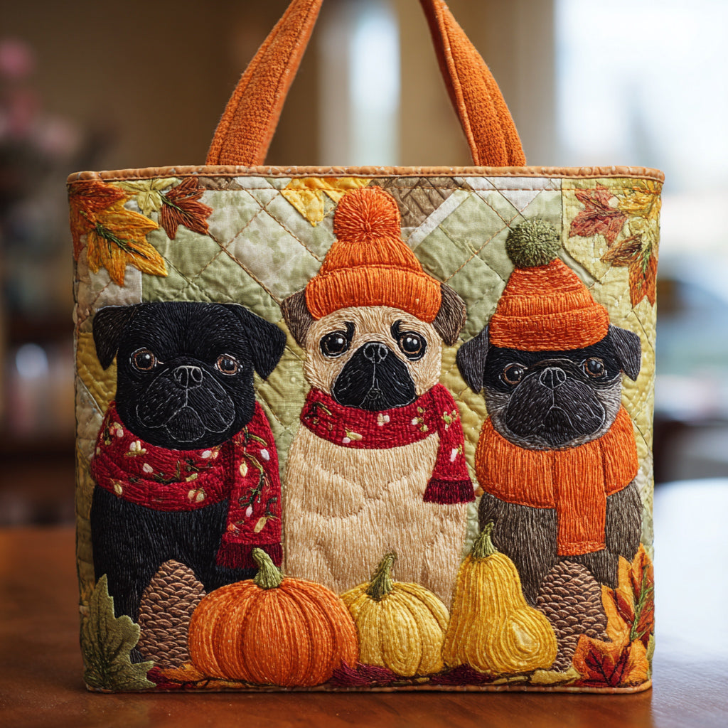 Autumn Pug Crew Quilted Tote Bag Nice Tote Bags Mothers Day Present Ideas
