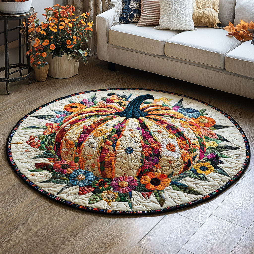 Autumn Pumpkin Dreams Quilted Round Mat Round Kitchen Mat Gift For Mid Autumn Festival