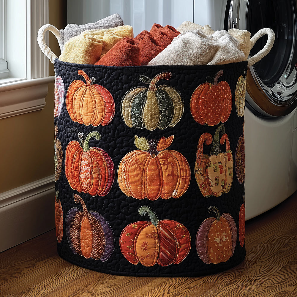 Autumn Pumpkins Quilted Laundry Basket Best Clothes Hamper Unique Halloween Gifts