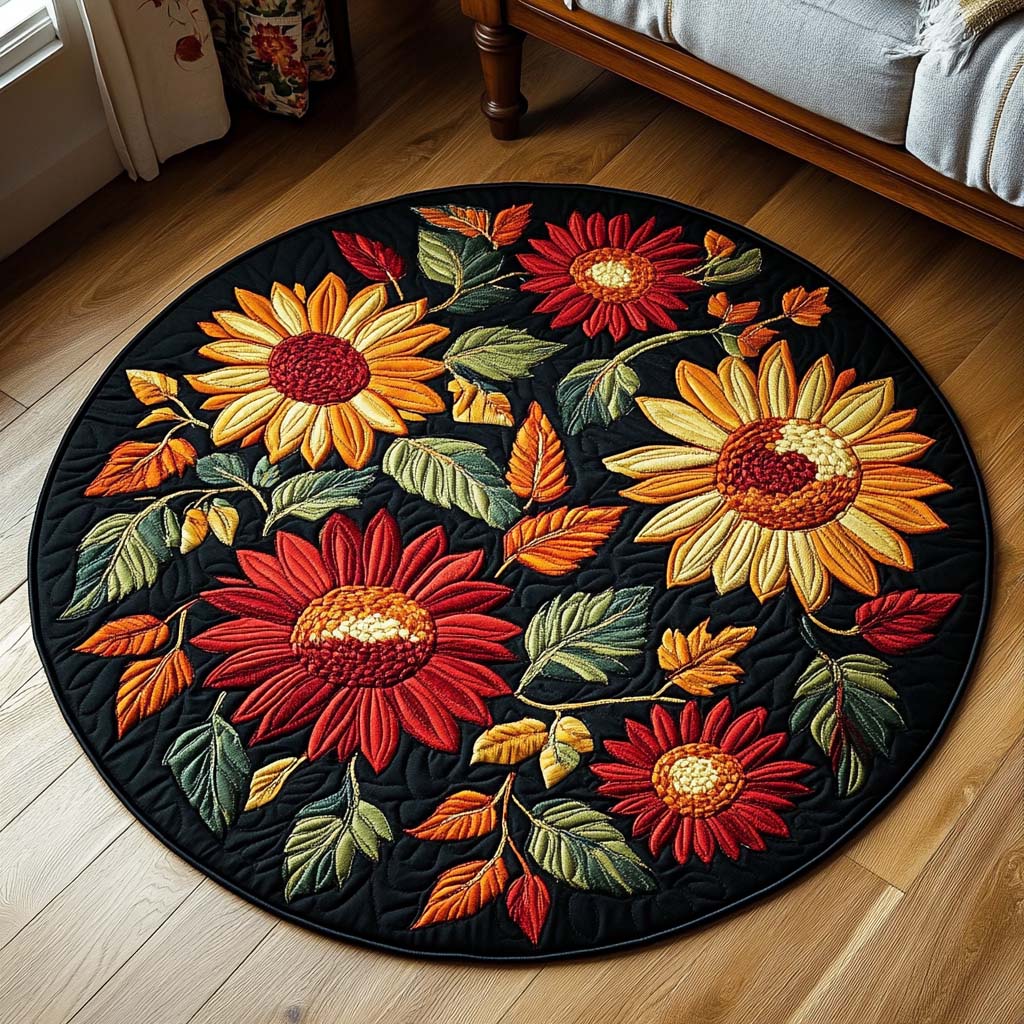 Autumn Radiance Quilted Round Mat Best Round Rugs Gift For Mother On Mother's Day